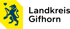 Logo des Landkreises Gifhorn: Blauer Löwe mit Herz auf gelbem Feld, Text "Landkreis Gifhorn" in Schwarz.