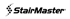 Schwarzes StairMaster-Logo mit einer vertikalen Reihe von Punkten, die nach oben gebogen sind.
