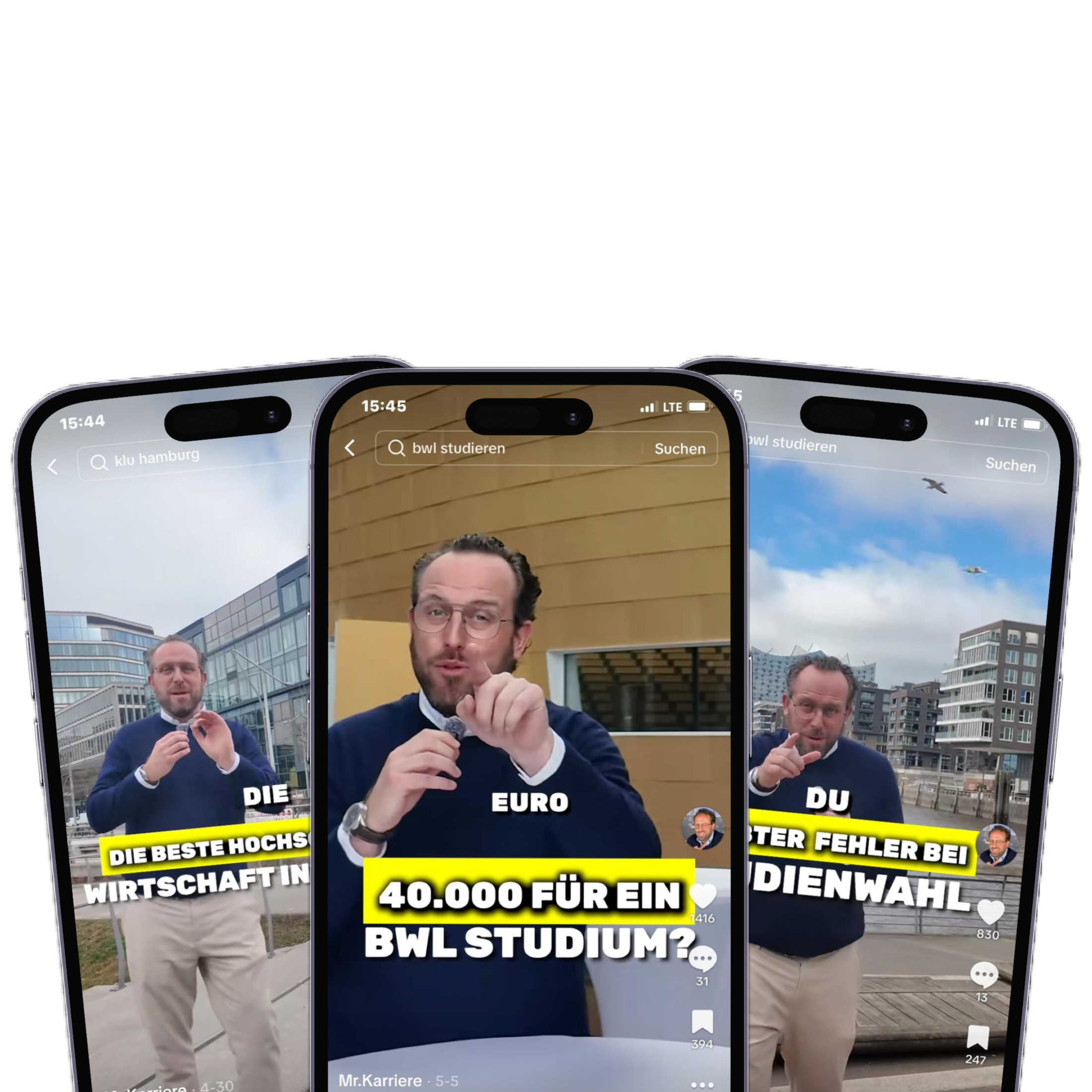 Drei Videos der KLU-Kampagne auf Smartphones