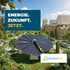 Blütenförmige Solaranlage in grüner Stadt mit Text „Energie. Zukunft. Jetzt.“ und SpreewaldEnergy Logo.
