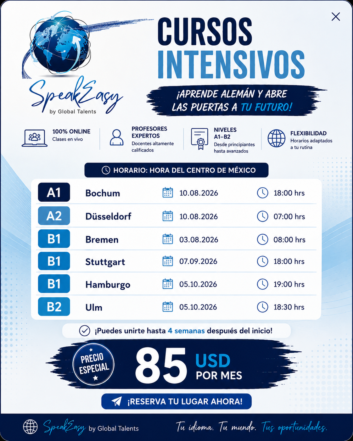 Cursos intensivos de alemán 100% online — SpeakEasy by Global Talents