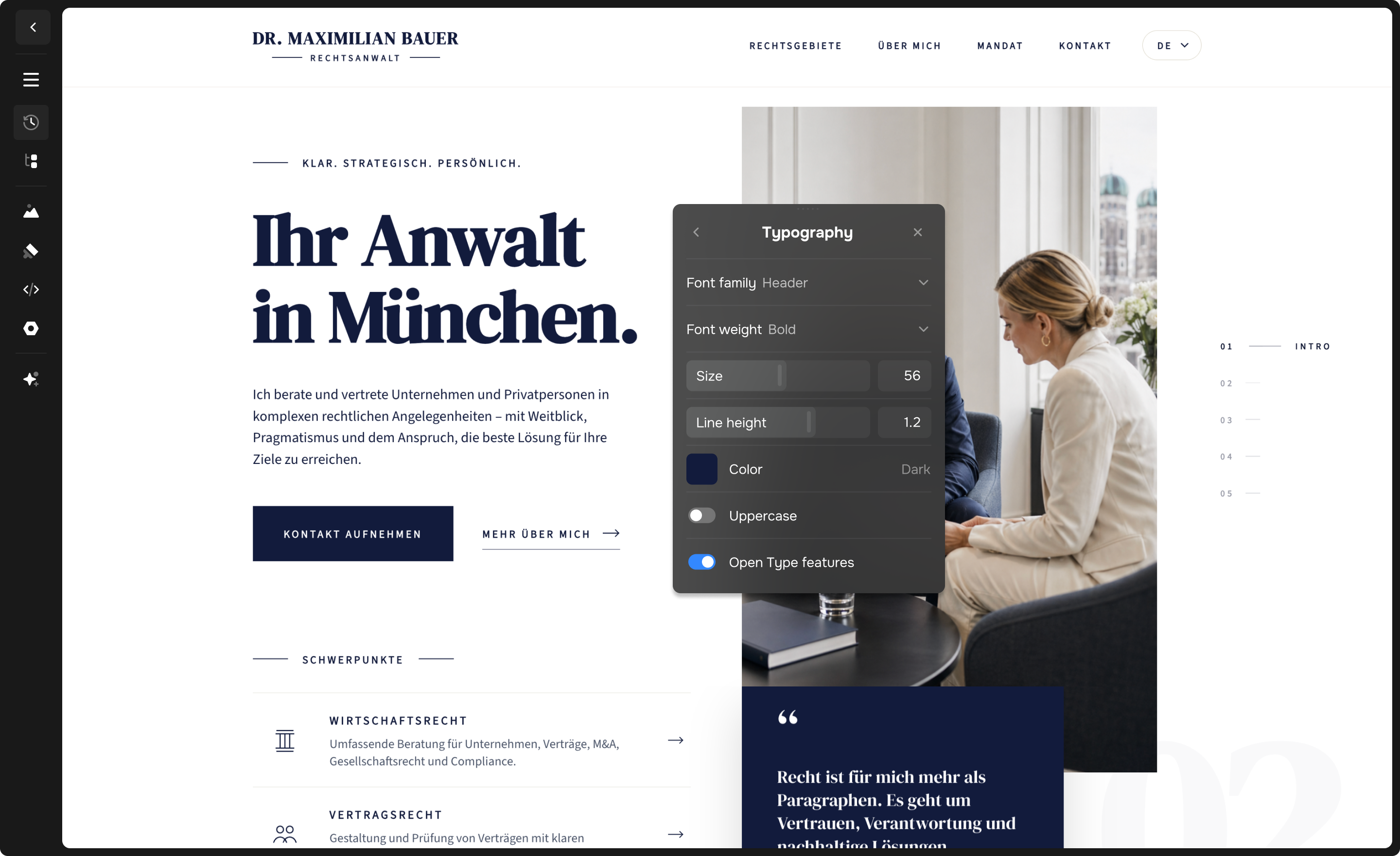 Einstellungen nach der Generierung sichtbar