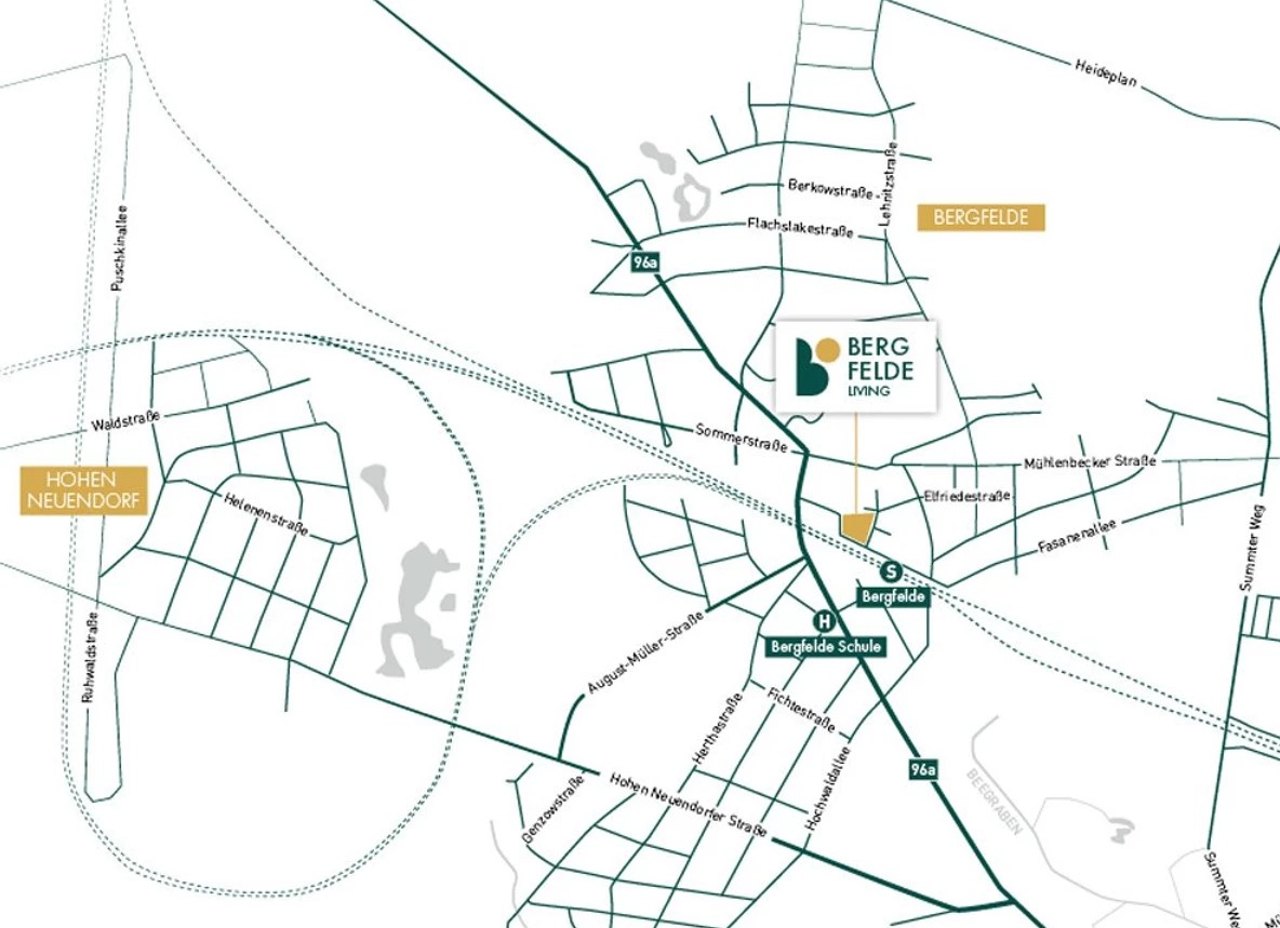 Umgebungskarte Bergfelde – S‑Bahn, Schule und Anbindung nach Berlin