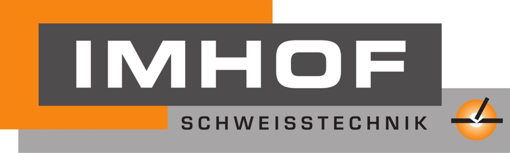 IMHOF SCHWEISSTECHNIK Logo in Orange, Grau und Weiß, mit einem Schweißsymbol.