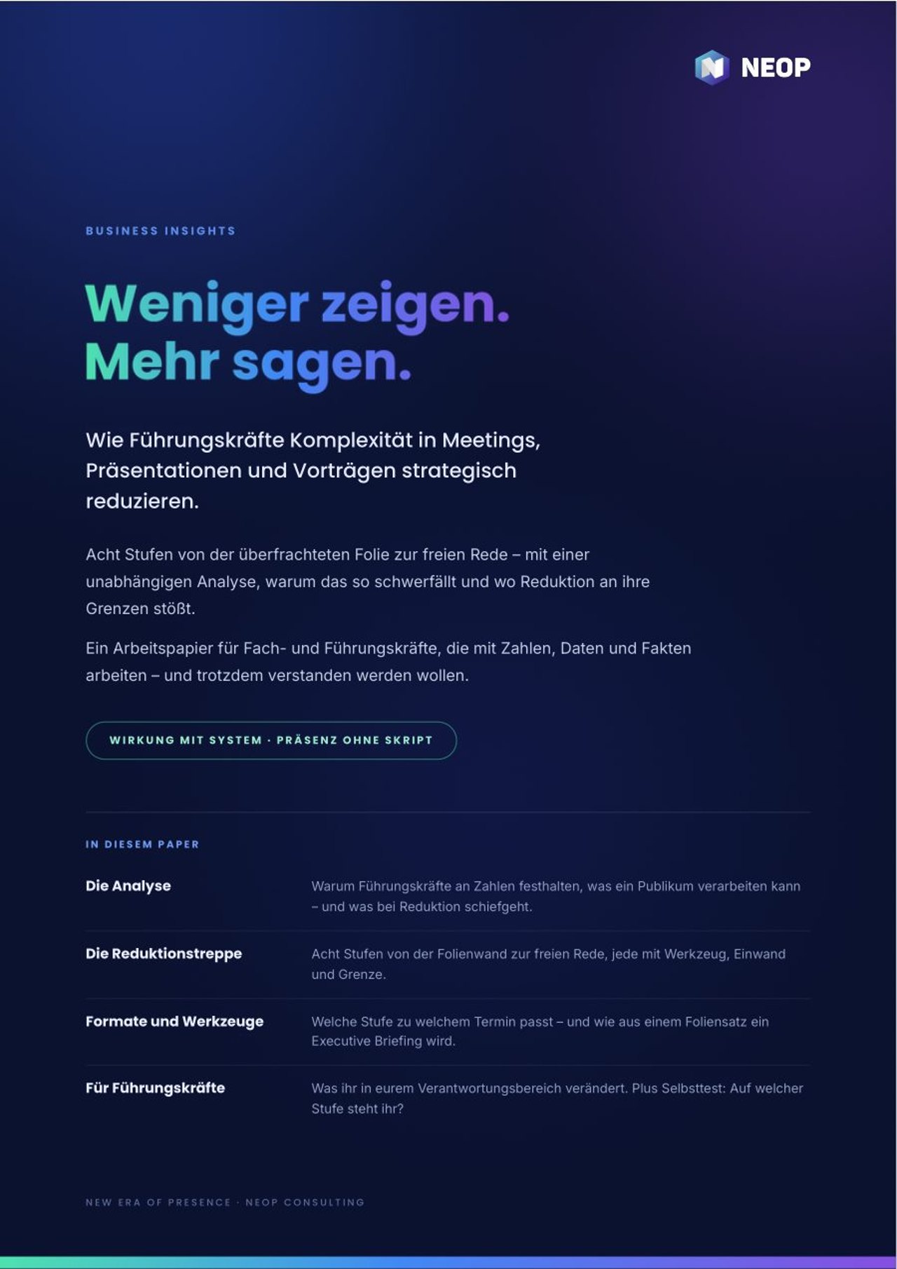 Weniger zeigen. Mehr sagen.