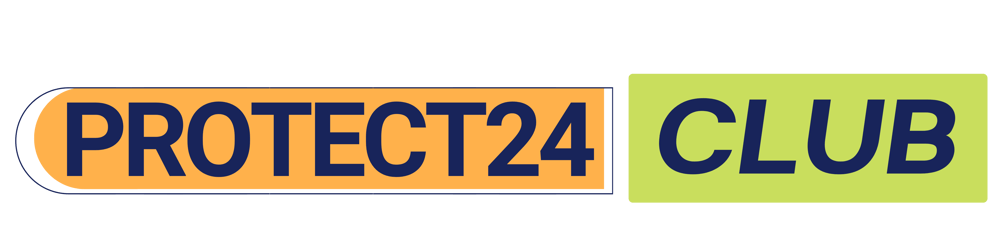 PROTECT24 CLUB Logo mit orangem und grünem Hintergrund.