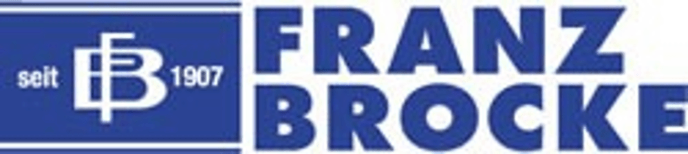 Logo mit "seit 1907" und Großbuchstaben "FRANZ BROCKE" auf blauem Hintergrund mit bunten Pixeln.