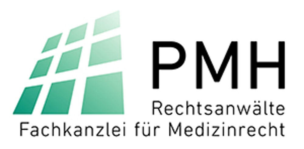 Logo PMH Rechtsanwälte, Fachkanzlei für Medizinrecht, mit grünem Gittermuster.
