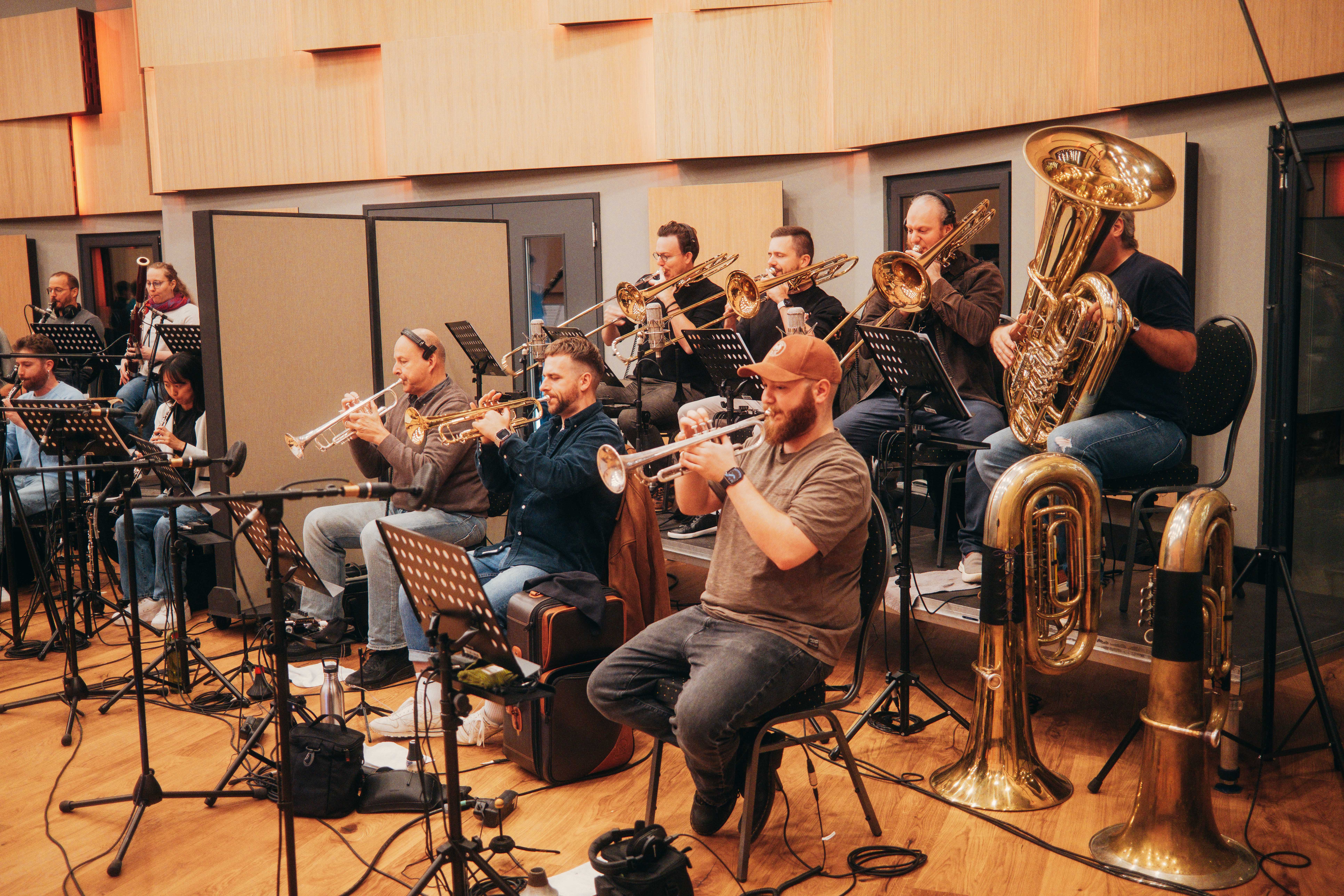 Brass Section — Full symphonic brass section recorded in high-ceiling acoustics for epic, powerful cinematic trailer moments.