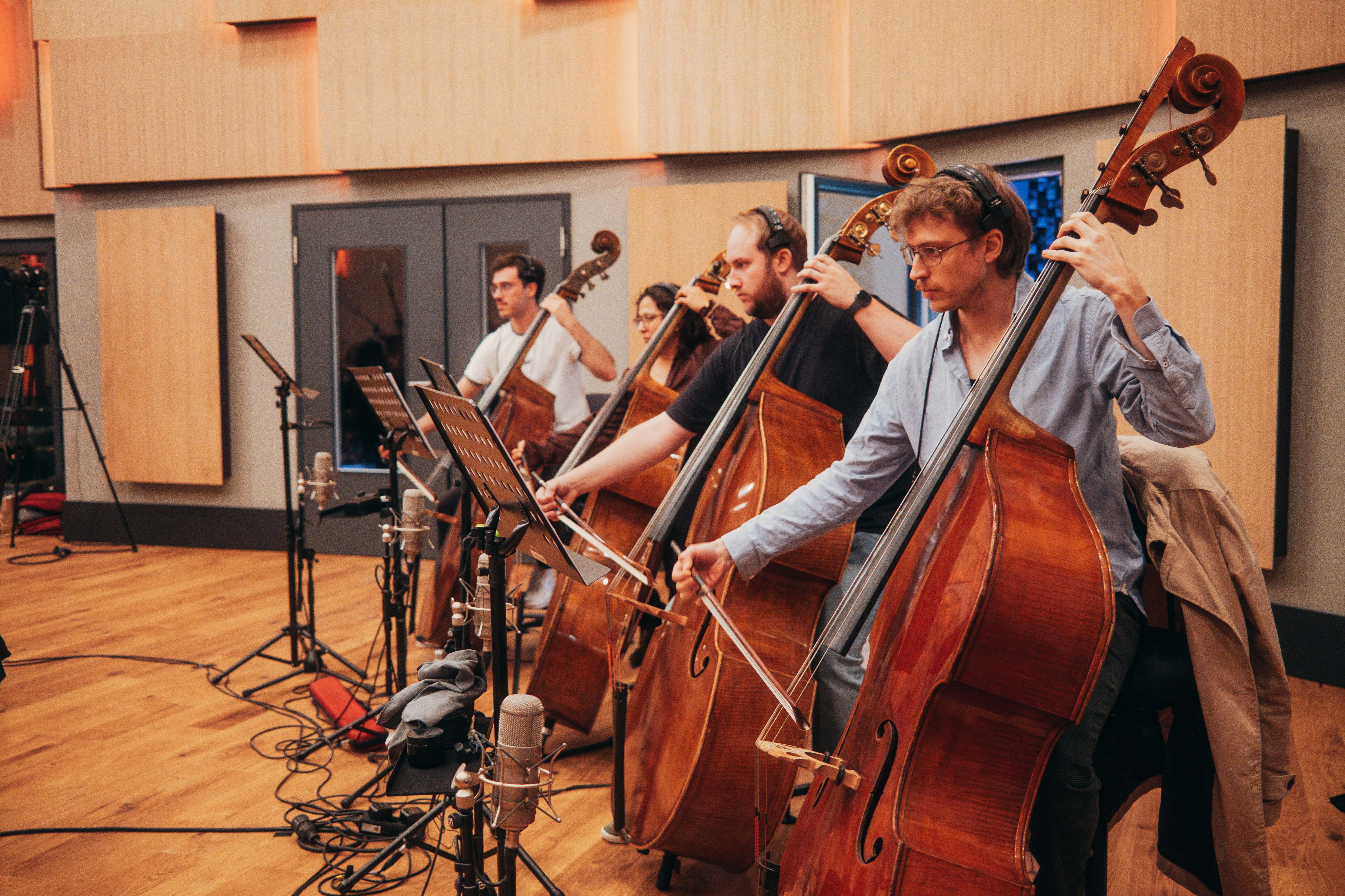 Double Bass — Deep, resonant double bass foundation delivering weight and tension to dramatic orchestral underscore.