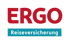 Rotes ERGO-Logo und weißer Text "Reiseversicherung" auf blauem Hintergrund.