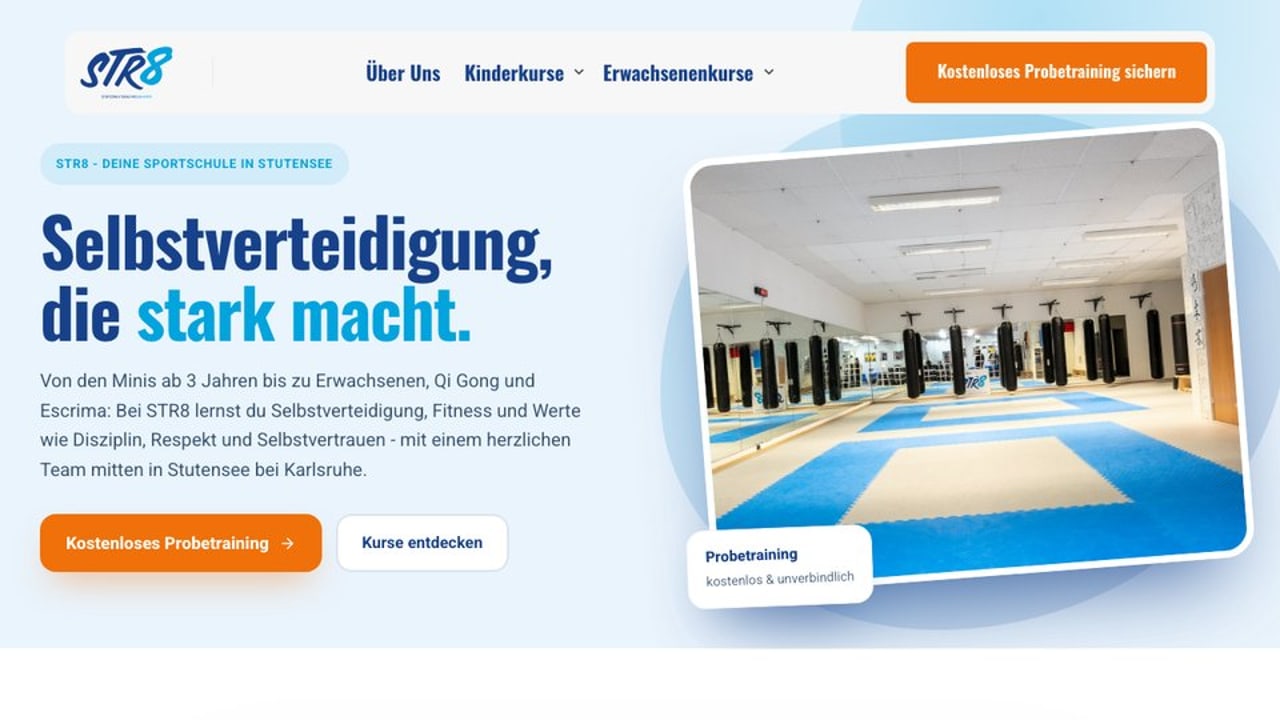 Startseite von Be-Str8 mit Probetraining-Angebot