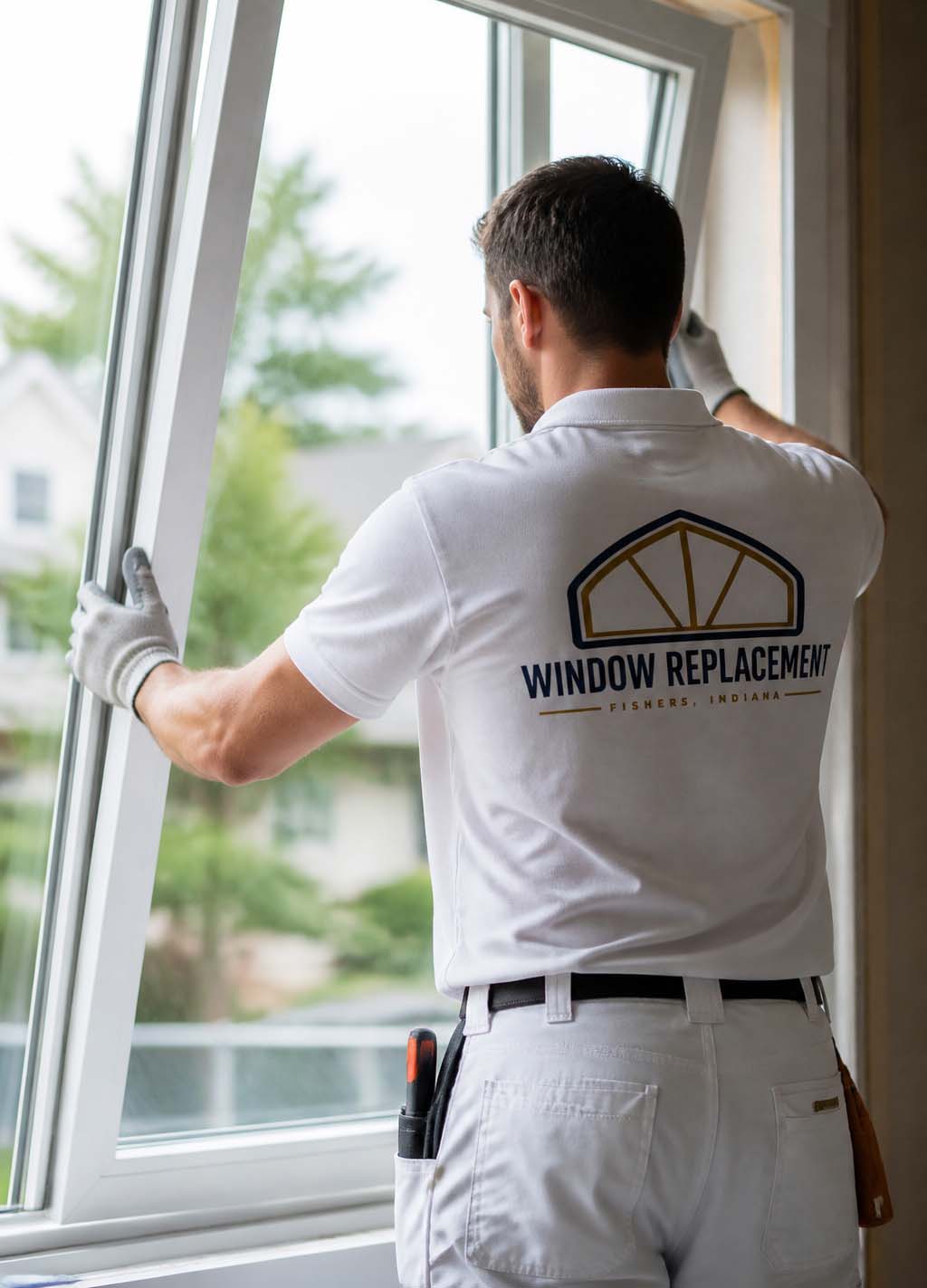 New replacement window being set and sealed into a Fishers home