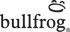 „Bullfrog“ in schwarzer Schrift auf grünem Hintergrund, mit einem stilisierten Froschkopf als Punkt über dem „i“.