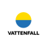 Vattenfall-Logo mit einem Kreis, der horizontal in Gelb und Blau geteilt ist, darunter der schwarze Schriftzug "VATTENFALL".