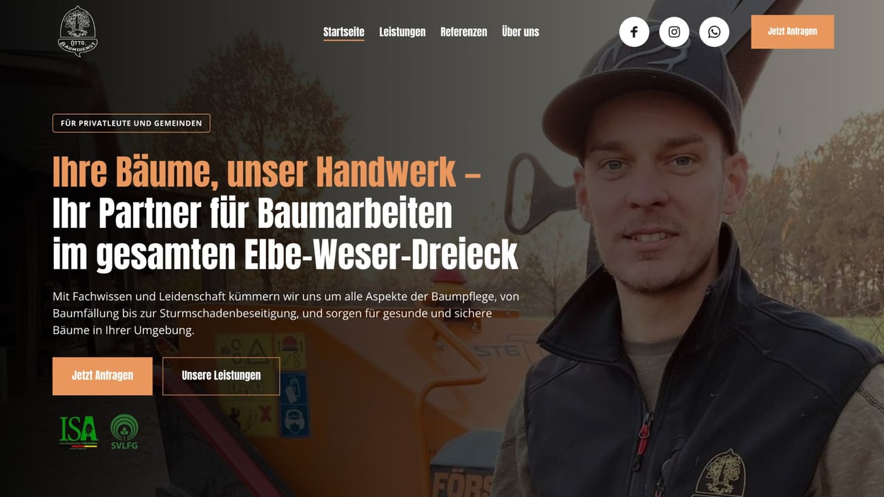 Ottos Baumdienst Webseite – Nachher-Ansicht nach dem Rebranding mit modernem Design
