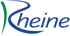 Rheine-Logo mit geschwungenem grünem "R" und blauem Text "heine".
