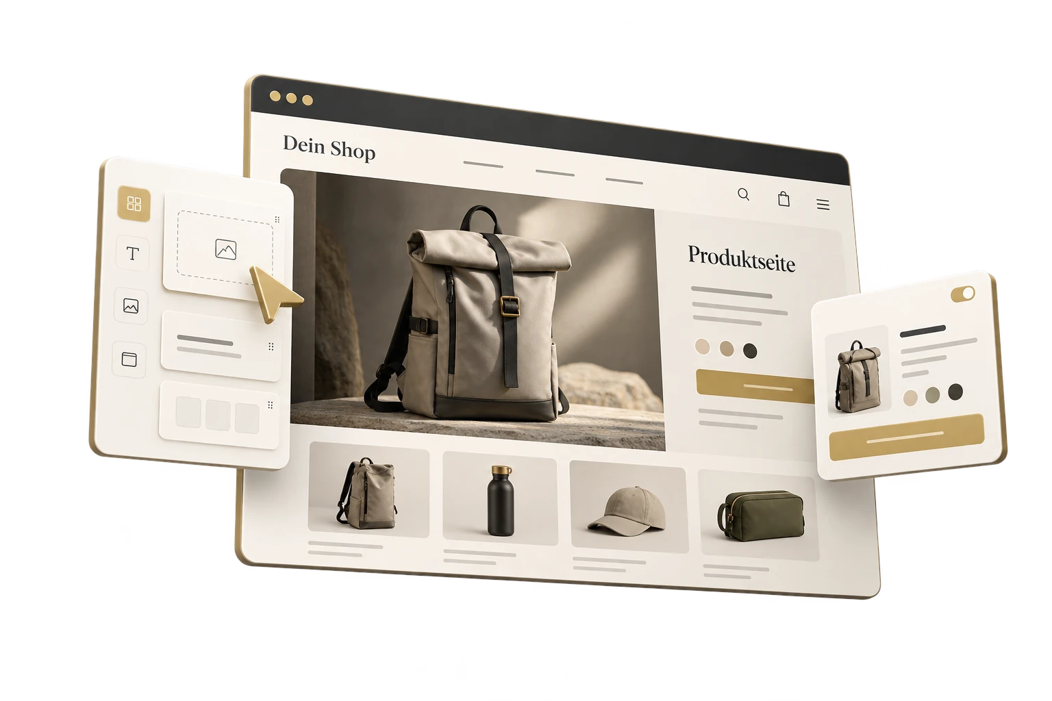 Illustrativer Online-Shop, mit KI und Vorlagen aufgebaut