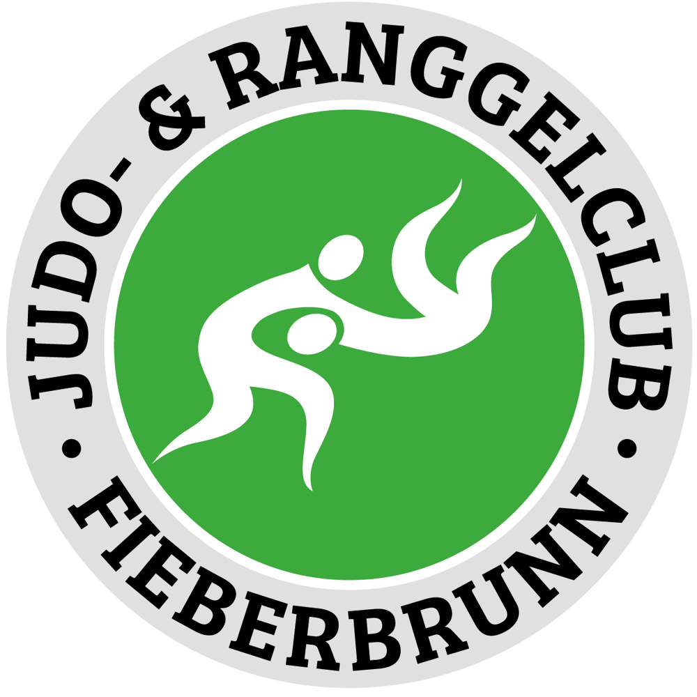 Logo des Judo- & Ranggelclub Fieberbrunn mit grünem Zentrum und zwei kämpfenden Figuren in weißer Silhouette.