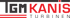 Das Logo "IGM KANIS TURBINEN" zeigt den Text "IGM" in Grau und "KANIS" in Rot, darunter "TURBINEN" in Grau und zwei rote Linien.
