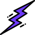 Rayo violeta con contorno negro y dos líneas de movimiento en cada extremo.