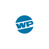 Blaues WP-Logo in einem Kreis auf dunkelgrünem Hintergrund.