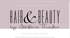 „Hair & Beauty by Stefanie Thießen“ Logo auf lila Hintergrund.
