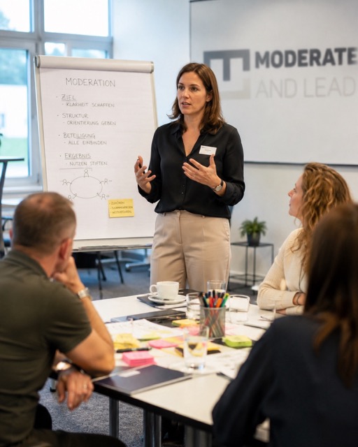 Führungskraft moderiert ein Teammeeting