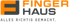 Logo: Orange-graues FINGERHAUS mit Slogan "ALLES RICHTIG GEMACHT." auf dunklem Hintergrund.