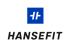 Logo Hansefit: weißes Doppelkreuz-Symbol auf blauem Quadrat über schwarzem "HANSEFIT" Schriftzug auf grünem Grund.