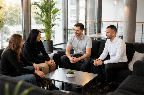 Lichtdurchflutetes Treppenhaus mit Oberlicht im McGuire Büro