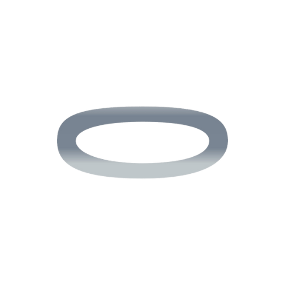 Ein silbernes, schmales Oval auf grünem Hintergrund.