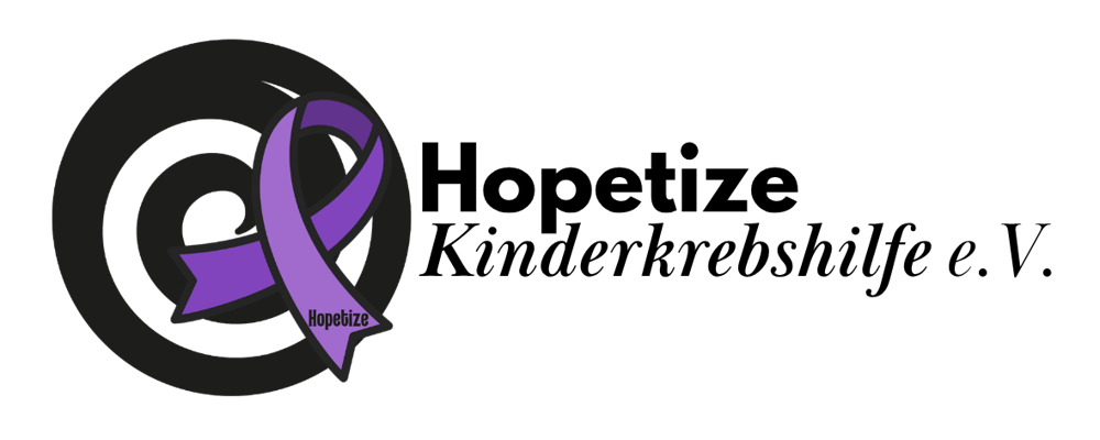 Lila Schleife und Spirale mit Text "Hopetize – Gemeinsam Stark gegen Krebs".