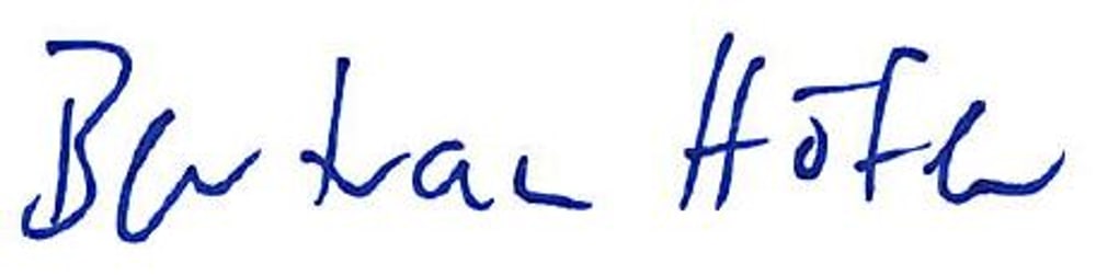 Unterschrift in grauer Tinte: „Bertha Höfer“