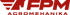Rotes FPM Agromehanika Logo mit stilisierter Grafik auf schwarzem Hintergrund.