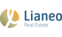 Lianeo Real Estate Logo: Gold-orangenes Symbol links, daneben blauer Text "Lianeo Real Estate".