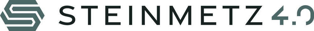 Logo mit dem Text "STEINMETZ 4.0" in schwarzer Schrift und einem grauen Logo links.