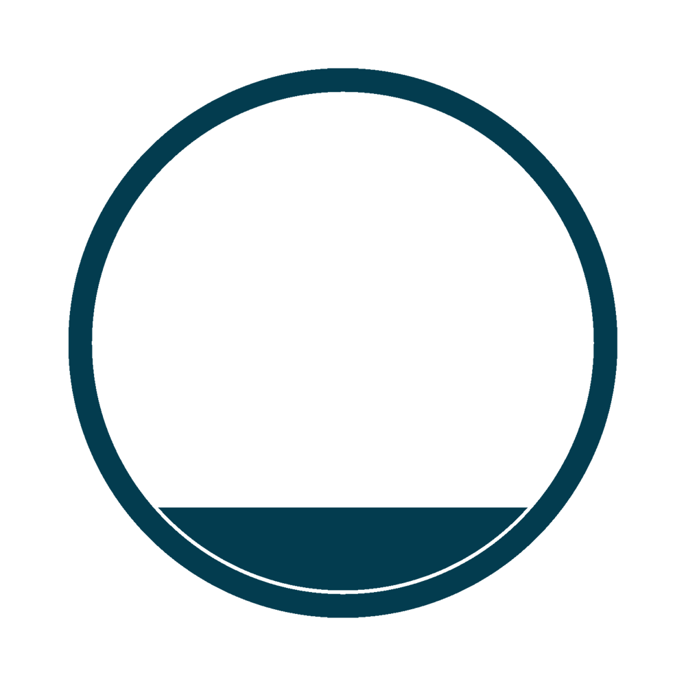 Ein blauer Kreis mit einem gefüllten blauen Segment am unteren Rand, das ein Viertel des Kreises bedeckt.