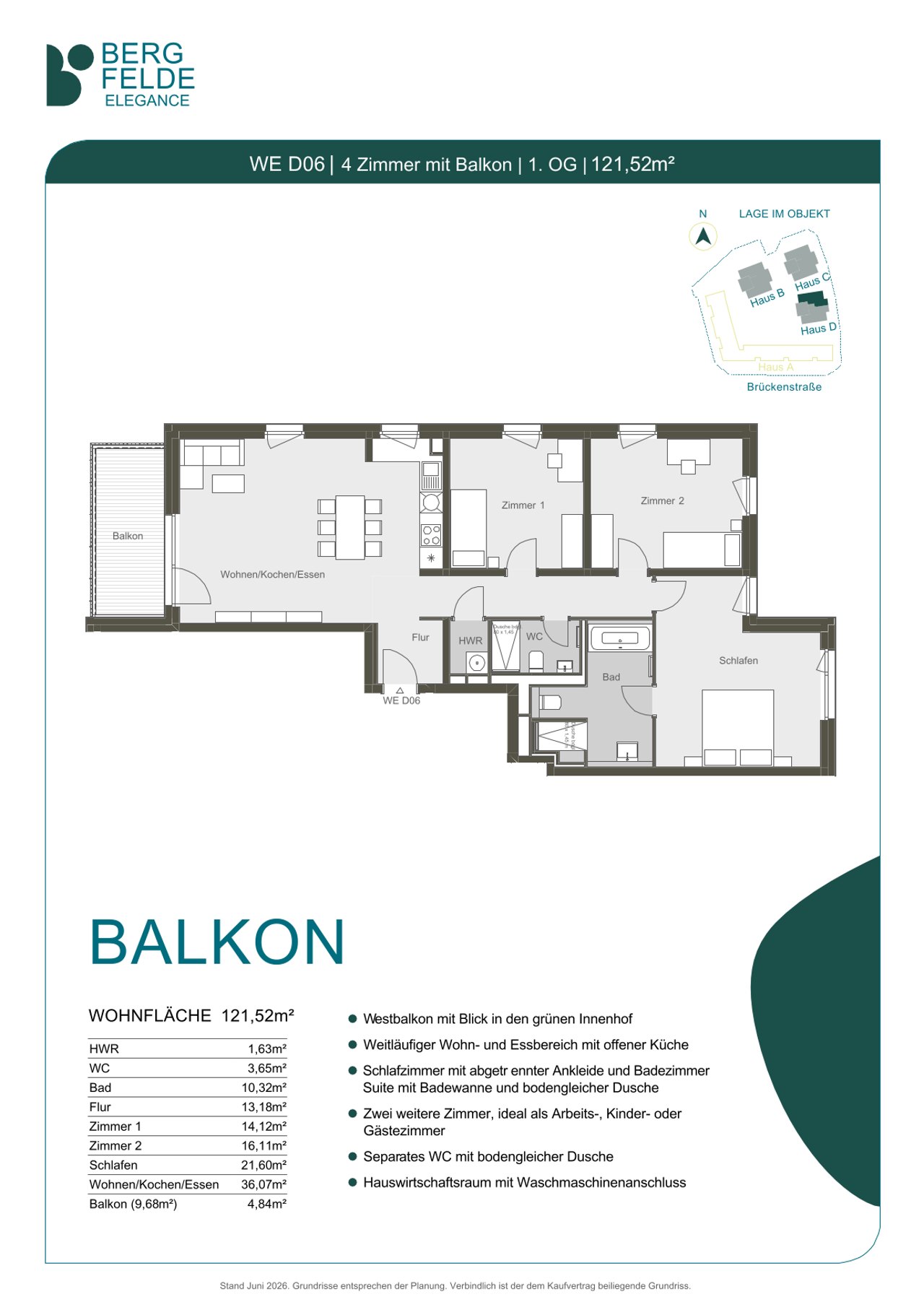 Grundriss WE D06 – 4 Zimmer, 121,52 m²