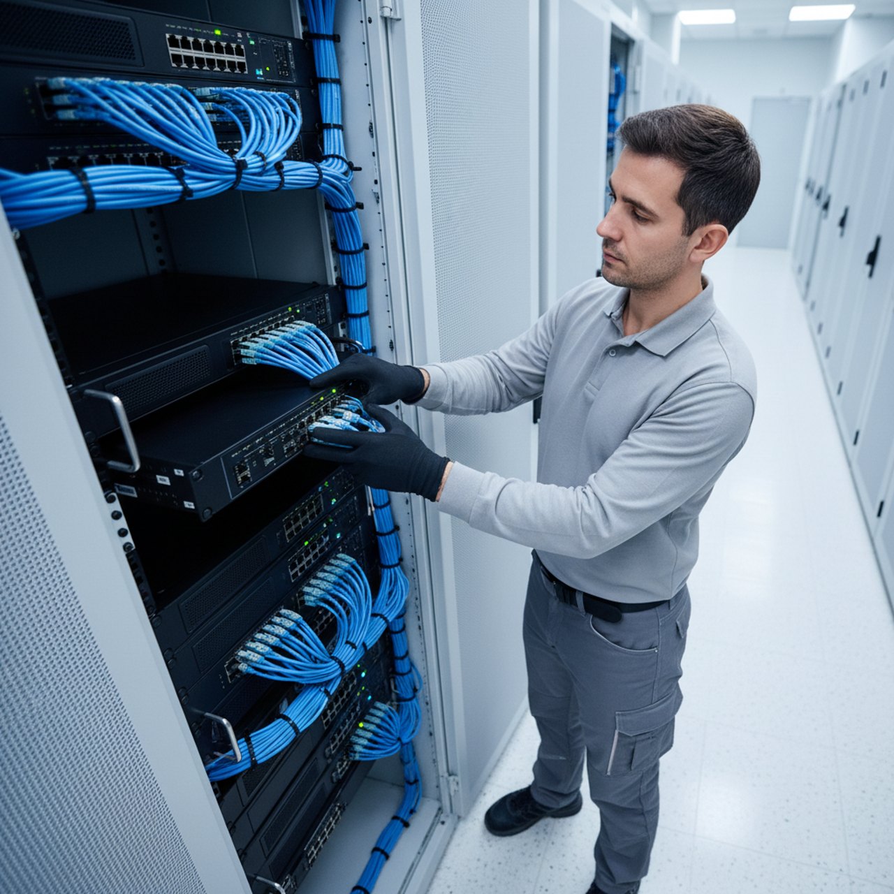 Montage eines Switches im Netzwerkschrank