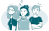 Illustration von 3 Personen mit wütendem, empörtem, verunsichertem Gesichtsausdruck