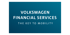 "VOLKSWAGEN FINANCIAL SERVICES THE KEY TO MOBILITY" auf dunkelblauem Hintergrund.
