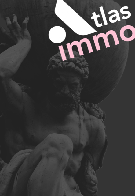 Atlas-Statue mit der Wortmarke Atlas Immo