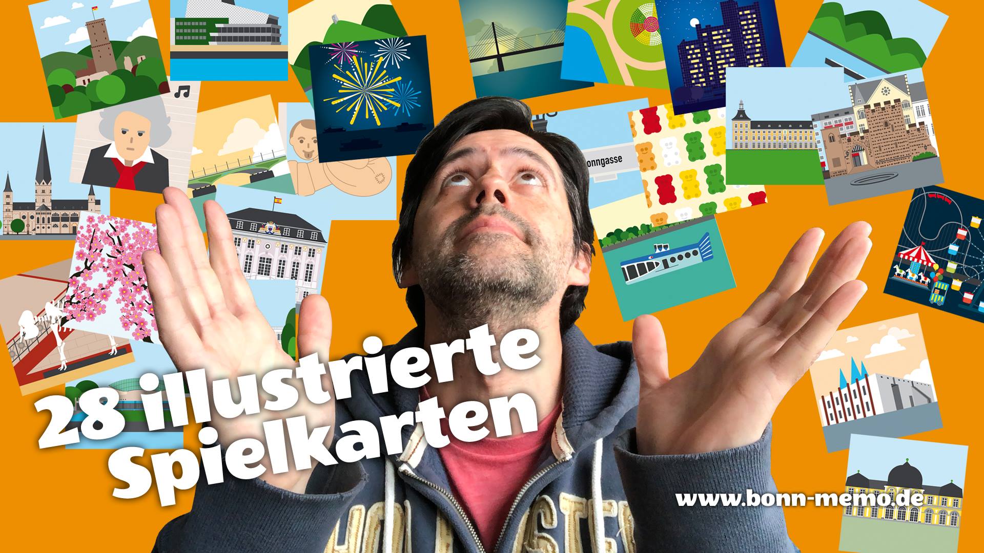 Werbemotiv der Bonn-Memo-Kampagne mit illustrierten Spielkarten