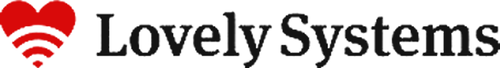 Rotes Herzsymbol mit drei geschwungenen Linien darunter, gefolgt vom schwarzen Text "Lovely Systems".