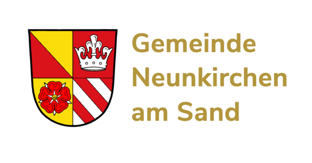 Logo von Lügde: Rote Skyline, blauer Hügel, Schriftzug "Lügde Staatlich anerkannter Erholungsort".
