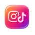 Kombiniertes Instagram- und TikTok-Logo in leuchtendem Pink und Orange.