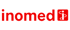 Roter inomed Schriftzug auf schwarzem Hintergrund mit einem quadratischen Logo, das ein stilisiertes i zeigt.