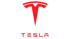Rotes Tesla-Logo mit einem stilisierten "T" über dem Schriftzug "TESLA" auf weißem Hintergrund.