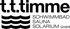 Schwarzes Logo "t.t.timme" über Wellenlinien und dem Text "SCHWIMMBAD SAUNA SOLARIUM GmbH".